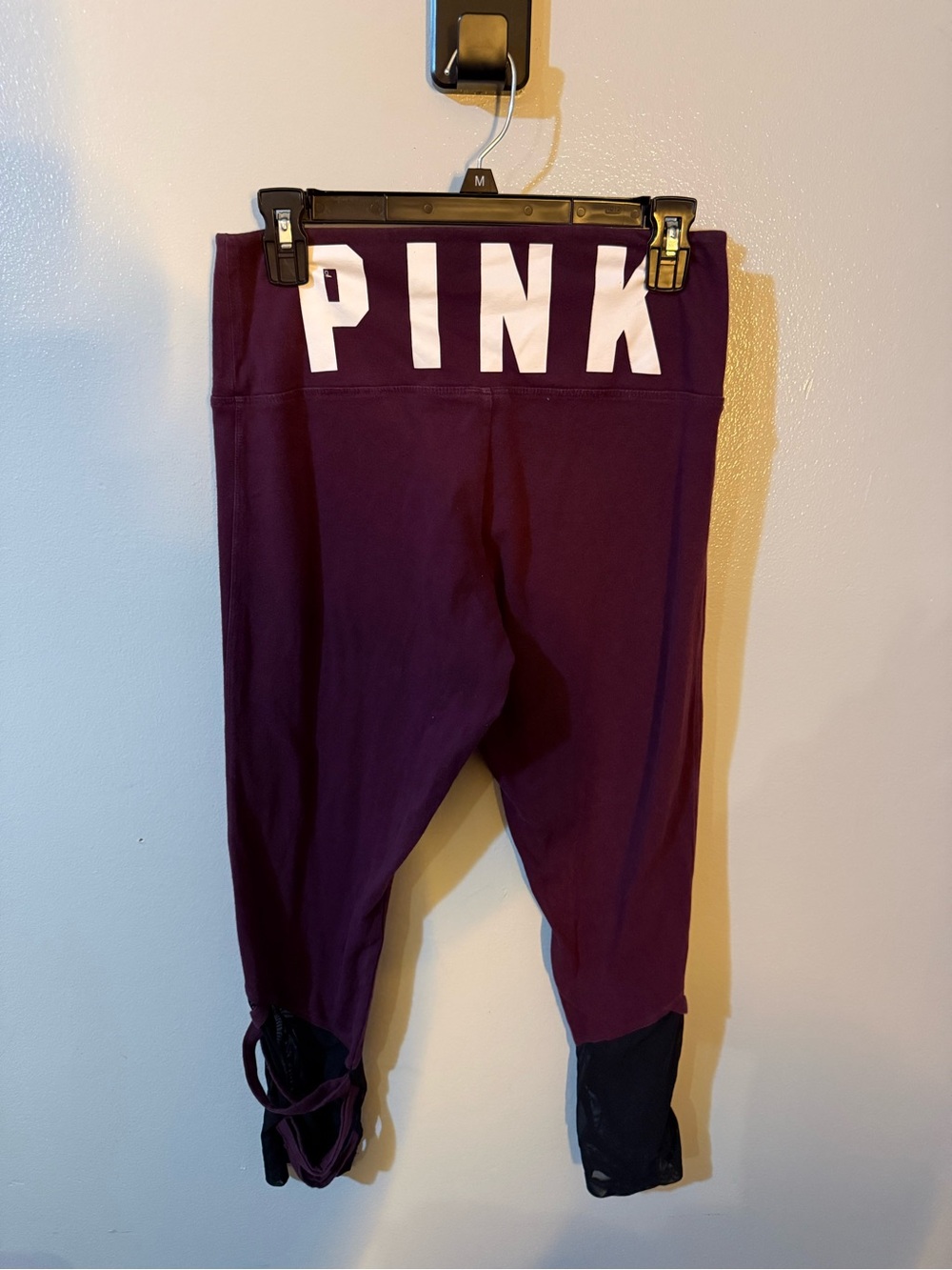 Victoria's Secret PINK Plum Cropped Leggings with White Logo Waistband